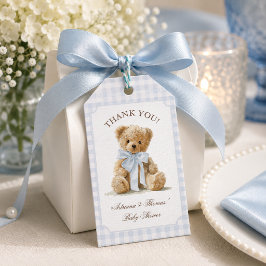Beer Blue Gingham Jongens Baby Shower Bedankt Cadeaulabel