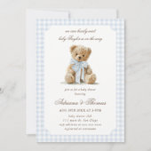 Beer Blue Gingham Jongens Baby Shower Kaart (Voorkant)