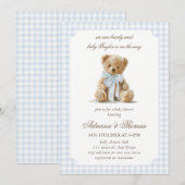 Beer Blue Gingham Jongens Baby Shower Kaart (Voorkant / Achterkant)