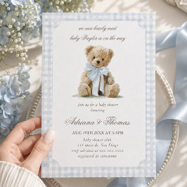 Beer Blue Gingham Jongens Baby Shower Kaart