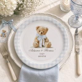 Beer Blue Gingham Jongens Baby Shower Papieren Bordje