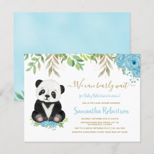 Beer Blue Greenery Floral Gold Boy Baby shower Uitnodiging Briefkaart