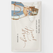 Beer, Blue Hot Air Balloon, Eerste Verjaardag Welk Spandoek (Verticaal)