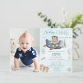 Beer Blue Plane Time vliegt één 1e verjaardagsfoto Kaart (Staand voorkant)