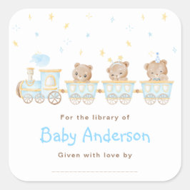 Beer Blue Train Baby shower Bookplate Vierkante Sticker
