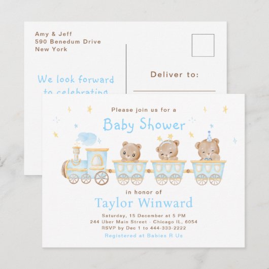 Beer Blue Train Baby shower Briefkaart (Voorkant / Achterkant)