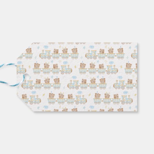 Beer Blue Train Baby shower Dank u Cadeaulabel (Achterkant Horizontaal)