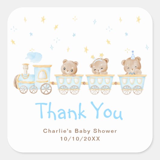 Beer Blue Train Baby shower Dank u Vierkante Sticker (Voorkant)