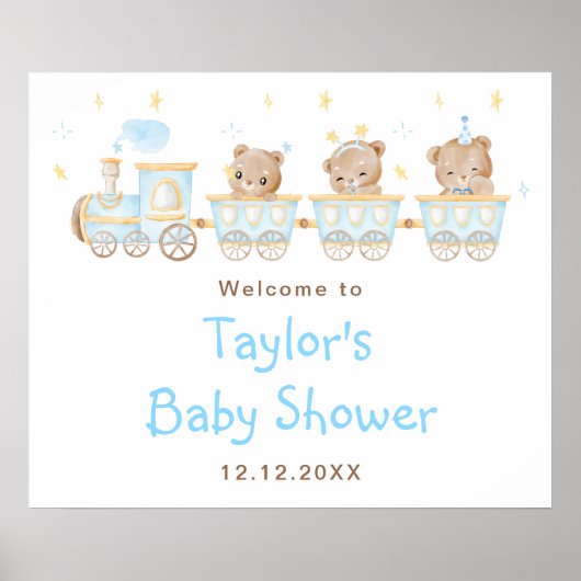 Beer Blue Train Baby shower Welkom Poster (Voorkant)