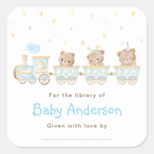 Beer Blue Trein Baby Shower Ex Libris Vierkante Sticker