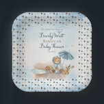 Beer | Blue Umbrella Barly Wait Boy Baby shower P Papieren Bordje<br><div class="desc">Het is een jongen en we kunnen "Barly Wait" scripttekst "Baby shower" Welkomstontwerp met een schattig klein beer gekleed in een blauwe regenjas met een blauwe paraplu. Hij zit naast een waterpudding die met zijn houten blokken speelt tussen riet,  grassen en paddenstoelen. Composietontwerp per feestdag — Design.</div>