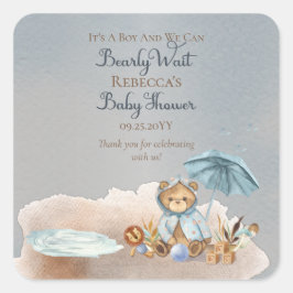 Beer | Blue Umbrella Barly Wait Boy Baby shower Vierkante Sticker