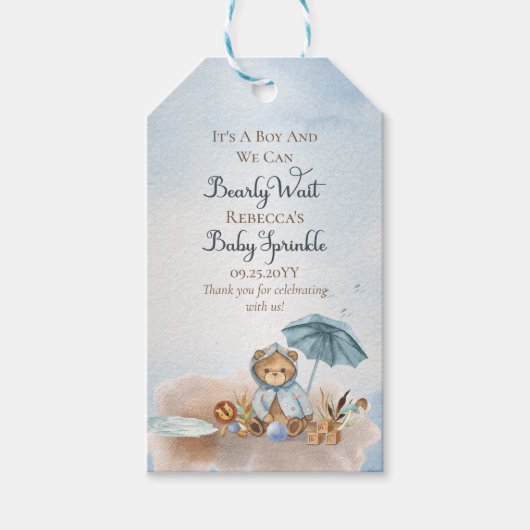 Beer | Blue Umbrella Barly Wait Boy Baby Sprinkle Cadeaulabel (Voorkant)