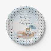 Beer | Blue Umbrella Barly Wait Boy Baby Sprinkle Papieren Bordje (Voorkant)