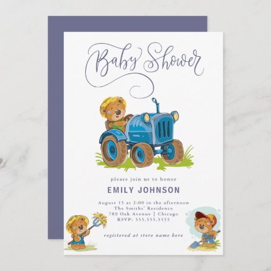 Beer Boerderij Tractor Baby shower Invitation Kaart (Voorkant / Achterkant)