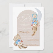 Beer Boho Blue Floral Baby Boy Shower Kaart (Voorkant)