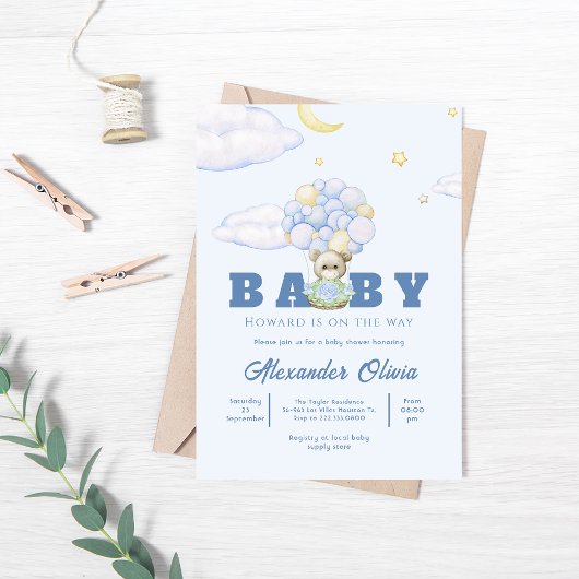 Beer Boho Blue Waterverf Baby shower Kaart