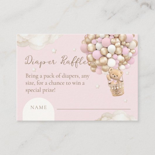 Beer Boho Meisje Roze Baby shower Luier Raffle Informatiekaartje (Voorkant)