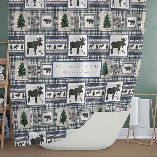 Beer Bomen blauw in groene kieuwschenkel Douchegordijn