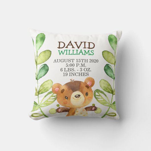 Beer bos Baby geboorte Stats Forest Cute Nursery Kussen (Voorkant)