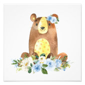 Beer, Bosdieren, Boho, Blauwe bloemen Foto Afdruk (Voorkant)