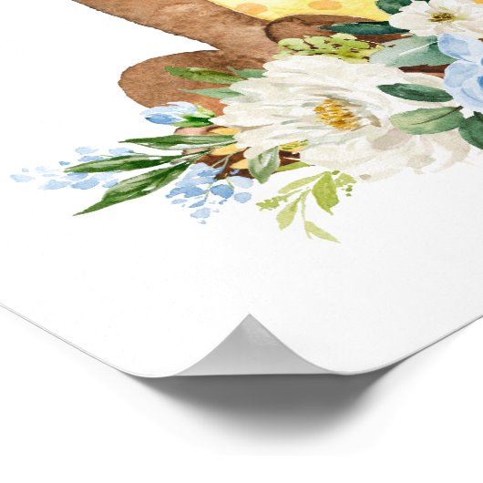 Beer, Bosdieren, Boho, Blauwe bloemen Poster (Hoek)