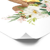 Beer, Bosdieren, Boho, Roze Bloemen Foto Afdruk (Hoek)