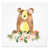 Beer, Bosdieren, Boho, Roze Bloemen Foto Afdruk (Voorkant)