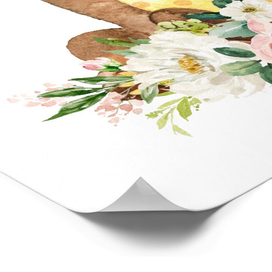 Beer, Bosdieren, Boho, Roze Bloemen Poster (Hoek)