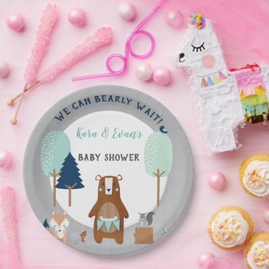 Beer Bossen Rustic Blue Grey Papieren Bordje (Feest)