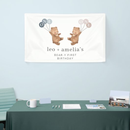 Beer Boy Girl Twins - Gezamenlijke 1e Verjaardag W Spandoek (Beurs)