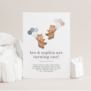 Beer Boy Girl Twins Joint 1st Birthday Invitation Kaart