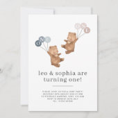 Beer Boy Girl Twins Joint 1st Birthday Invitation Kaart (Voorkant)