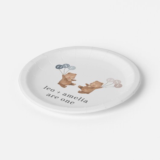 Beer Boy Girl Twins - Joint 1st Verjaardag Papieren Bordje (Gekanteld)