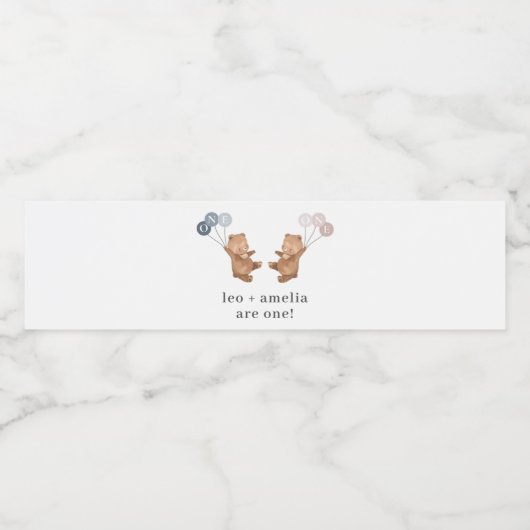 Beer Boy Girl Twins - Joint 1st Verjaardag Waterfles Etiket (Enkel label)