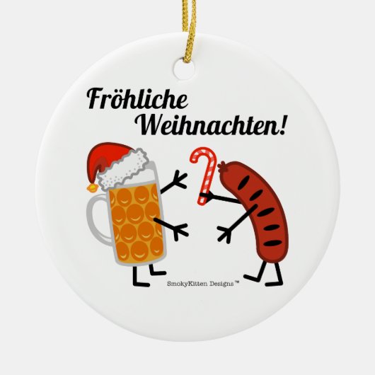 Beer & Bratwurst - Fröhliche Weihnachten! Keramisch Ornament (Voorkant)