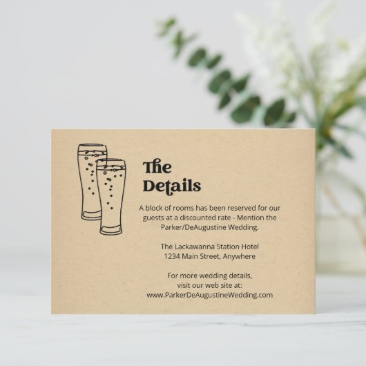 Beer Bruiloft Informatie Details Behuizing Kaart (Staand voorkant)