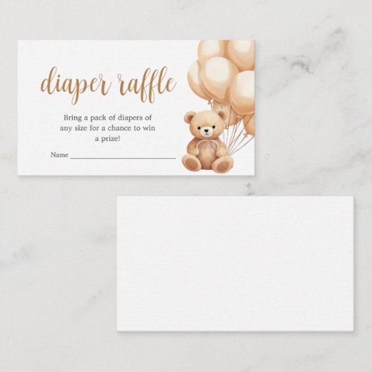 Beer bruin ballon Baby shower luier Raffle Informatiekaartje (Voorkant / Achterkant)