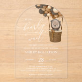 Beer, bruine ballonnen, heteluchtballon, Baby show Acryl Uitnodigingen (Voorkant)