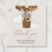 Beer, bruine ballonnen, heteluchtballon, Baby show Bedankjes Labels (Voorkant)