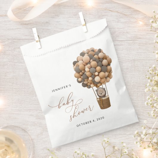 Beer, bruine ballonnen, heteluchtballon, Baby show Bedankzakje (Geknipt)