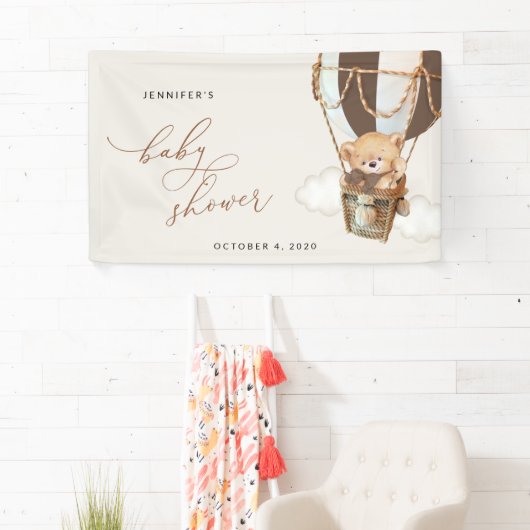 Beer, Bruine Hete Luchtballon, Baby shower Welkom Spandoek (Insitu)