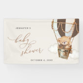 Beer, Bruine Hete Luchtballon, Baby shower Welkom Spandoek (Horizontaal)