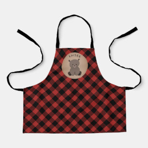 Beer Buffel Plaid Patroon Rood en Zwart Kinder Schort
