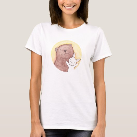 Beer & Bunny Happy Cute T-shirt Dierlijk grafisch  (Voorkant)