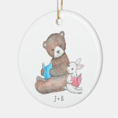 Beer & Bunny Leesboeken Schattige Paar Aangepaste  Keramisch Ornament (Links)