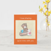 Beer & Bunny lezen boeken leuke rustige paar liefd Kaart (Gele Bloem)