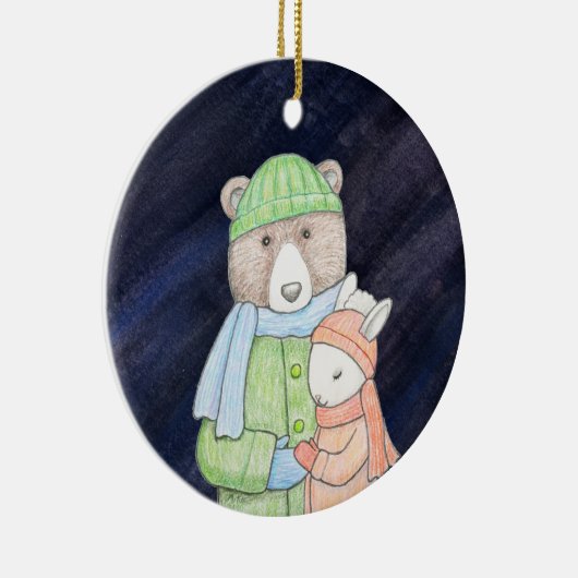 Beer & Bunny Paar Kerst samen Aangepaste Naam Keramisch Ornament (Rechts)