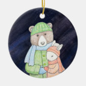 Beer & Bunny Paar Kerst samen Aangepaste Naam Keramisch Ornament (Voorkant)