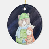 Beer & Bunny Paar Kerst samen Aangepaste Naam Keramisch Ornament (Links)